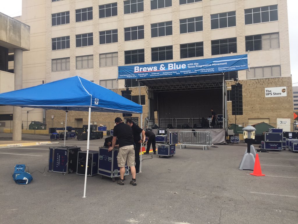 texasdemocrats's tweet photo. Stage is up! See y’all at 3PM for Brews & Blue with the Texas progressive movement, food, free local beer and live music. 🤠#SXSW https://t.co/0eicnWS98b https://t.co/YzObvd98kT