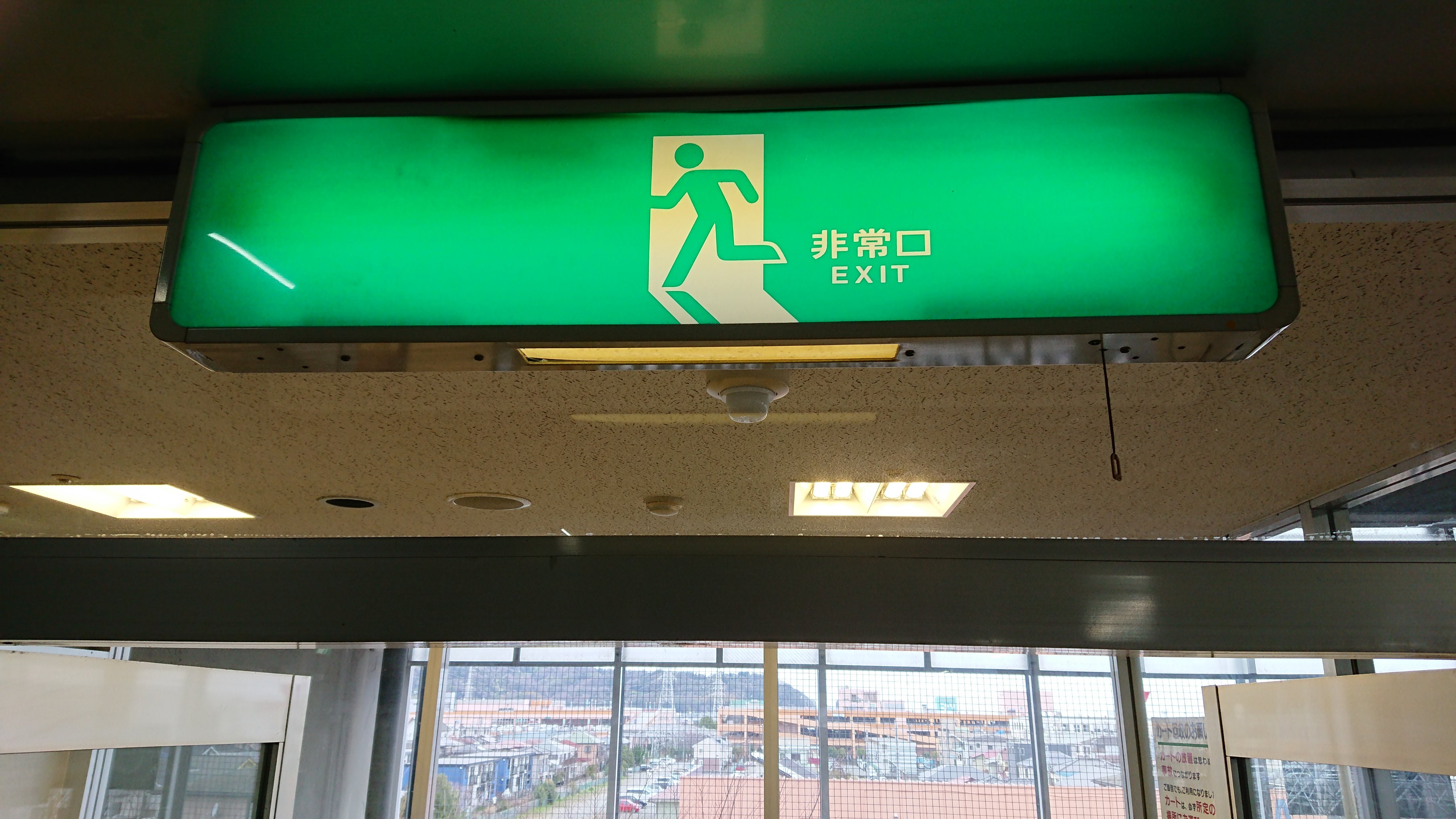 たけさとる ピカイチロウ Di Twitter 小田原ダイナシティ イーストモール イトーヨーカドー小田原店 の立体駐車場内に設置の 旧 日立照明 製 非常口 誘導灯 製造年は1993年 平成5年 で イトーヨーカドー小田原店の開店当初からあるものと思われる T Co