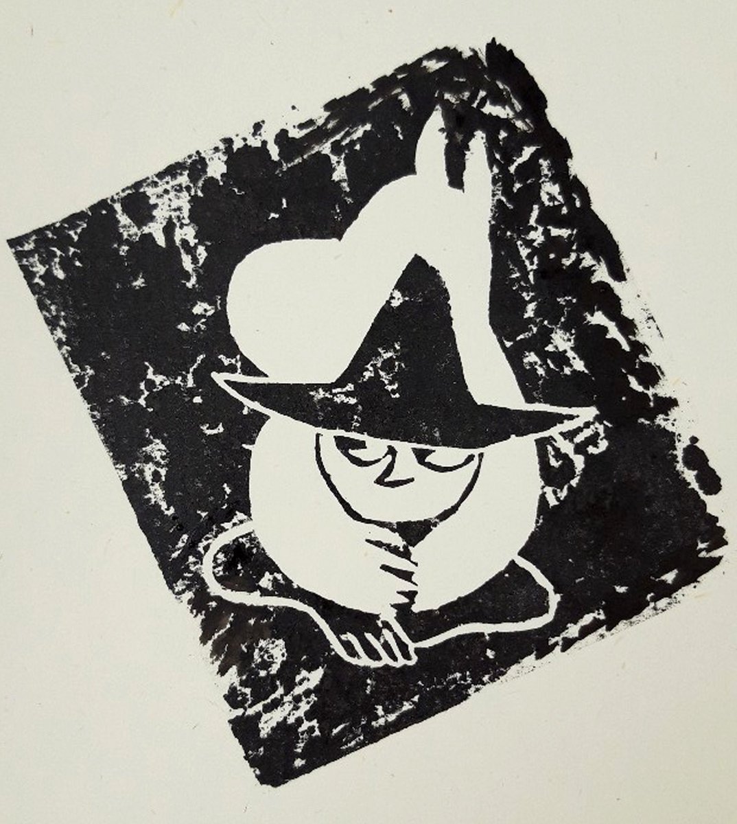 First chaotic try with linocut :D (i liked) 
The Joxter, Moomin and Snufkin (whoa) 