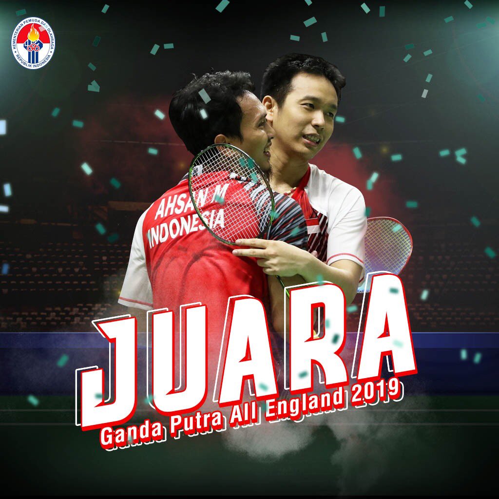 Yesss..Alhamdulillah,Sujud Syukur...All England 2019,Ganda Putra,kembali kita rebut!

Terimakasih Hendra/Ahsan untuk kemenangan yang luar biasa

Prestasi yg lahir sbg buah konsistensi semangat tak pernah padam utk berprestasi.Indonesia BANGGAA!!!!-IN
#AllEngland2019