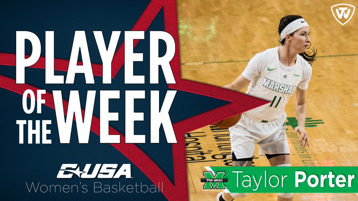 📢: Congratulations to @HerdWBB’s Taylor Porter, #CUSAWBB Player of the Week presented by @towbrand! 🏀 🏅2️⃣ | #TheCUSAWay