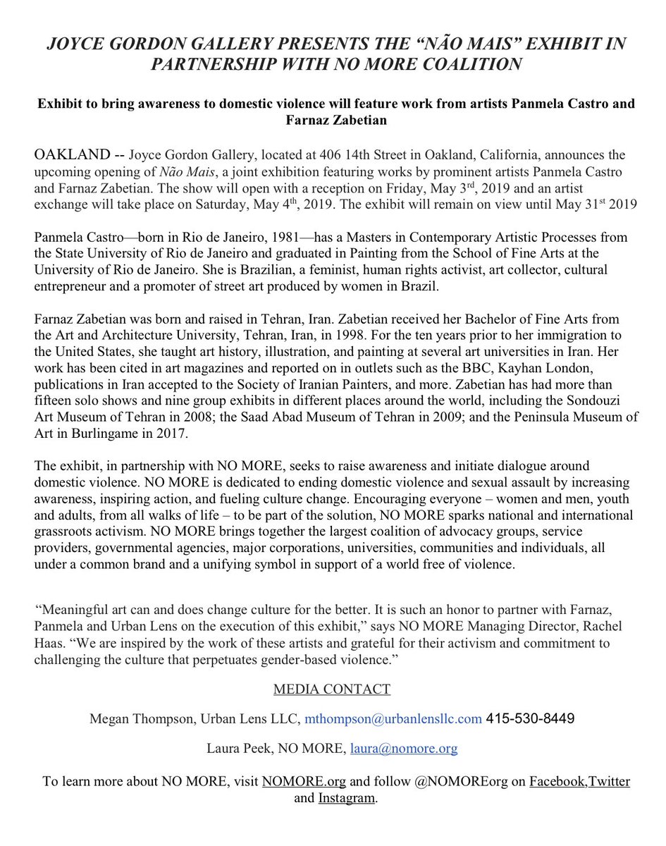 UrbanLens2000's tweet image. With much anticipation and enthusiasm, we annnounce
Artists @panmelacastro &amp;amp; @FarnazZabetian at
Nao Mais Exhibit in Oakland Ca. @JGGalleryOak | @NOMOREorg 
machinaartfest.com