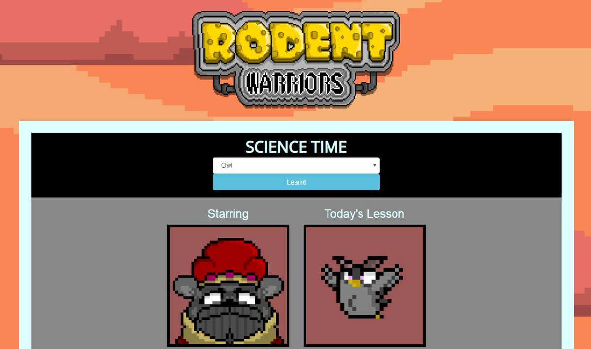 RodentWarriors's tweet photo. Join the Rodent King for "Science Time"! Today's lesson: The Owl

https://t.co/rOHL6B8SrD

#rpg #retrogaming #steam #gaming #videogames #pc #pcgaming #nerd #indiegames #gamedev #indiegame #indiedev #indiegamedev #indie #gamedevelopment #gamedesign #pixelart https://t.co/DSFpIIZLzf