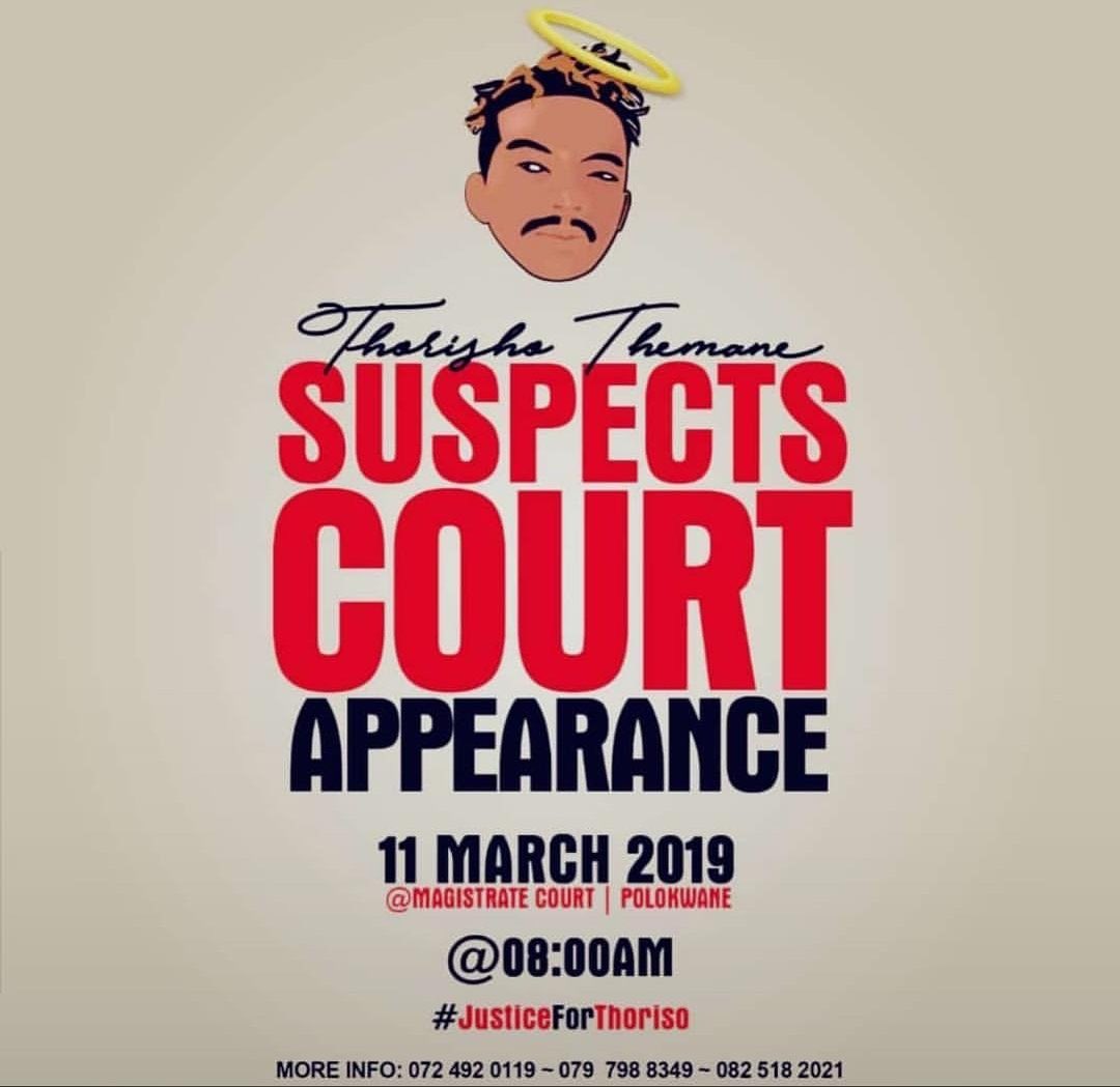 tumisole's tweet image. #JusticeForThoriso

#ThorisoThemane

Tomorrow the suspects will be appearing in Court. 

Those who are around Limpopo, please show support ✊🏾✊🏾