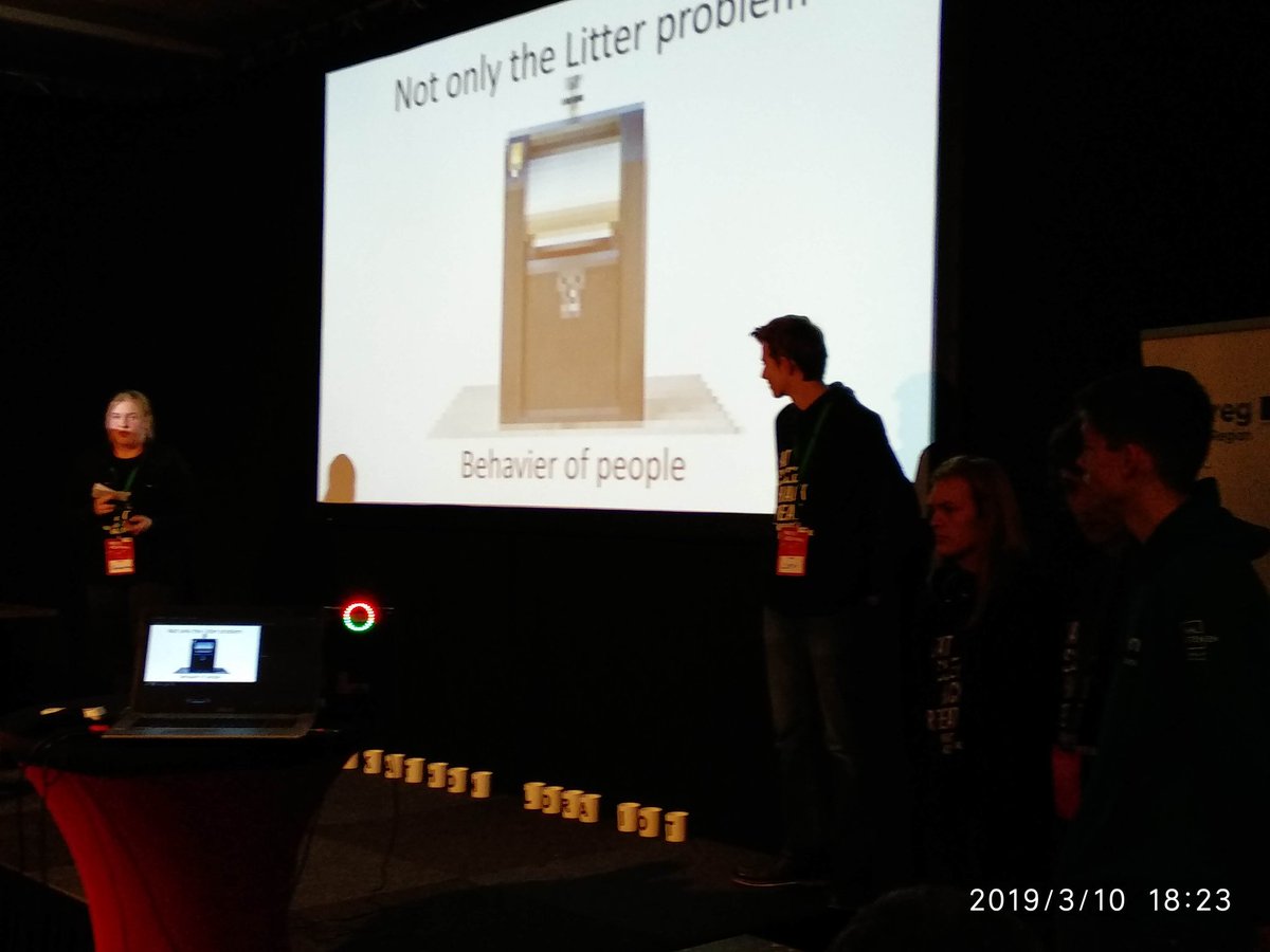 LikeNSRproject's tweet photo. GarbIT team presenting innovative solution for illegal waste depositing at @gem_groningen #HackIoT https://t.co/DaQZBmieNR