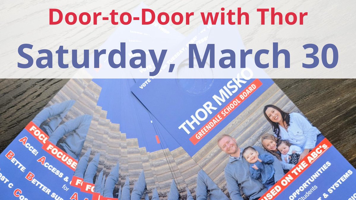 thor_misko's tweet photo. Join me as we go Door-to-Door with Thor - 4 dates.
Sat, Mar 23: 8:45am-noon (https://t.co/6iqKhEVvW7)
Sun, Mar 24: 1-4pm (https://t.co/KEO4Qktjxq)
Sat, Mar 30: 8:45am-noon (https://t.co/KcmiNPOkz7)
Sun, Mar 31: 1-4pm (https://t.co/QB8BivS34G)
#VoteThor #THORforGREENDALE https://t.co/Ldnr84aesB