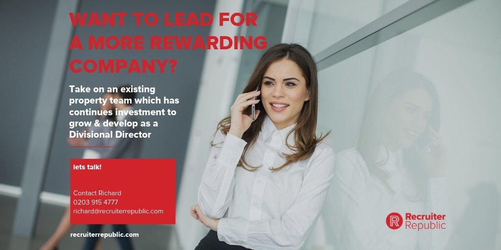 RecRepublic's tweet photo. Want to lead from the front as a Divisional Director within the property sector at an award winning London firm?

For more information visit the link below or call Richard on 0203 915 4777

https://t.co/EpALjQeqmV

#recruitment #jobsinrecruitment #rec2rec #london https://t.co/C0NopEdoFn