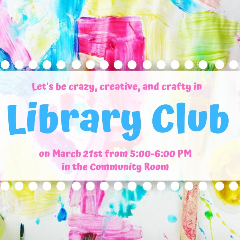 SCPLibraryKY's tweet image. Crazy! Creative! Crafty! March 21 from 5-6 PM! #scplibrary #libraryclub