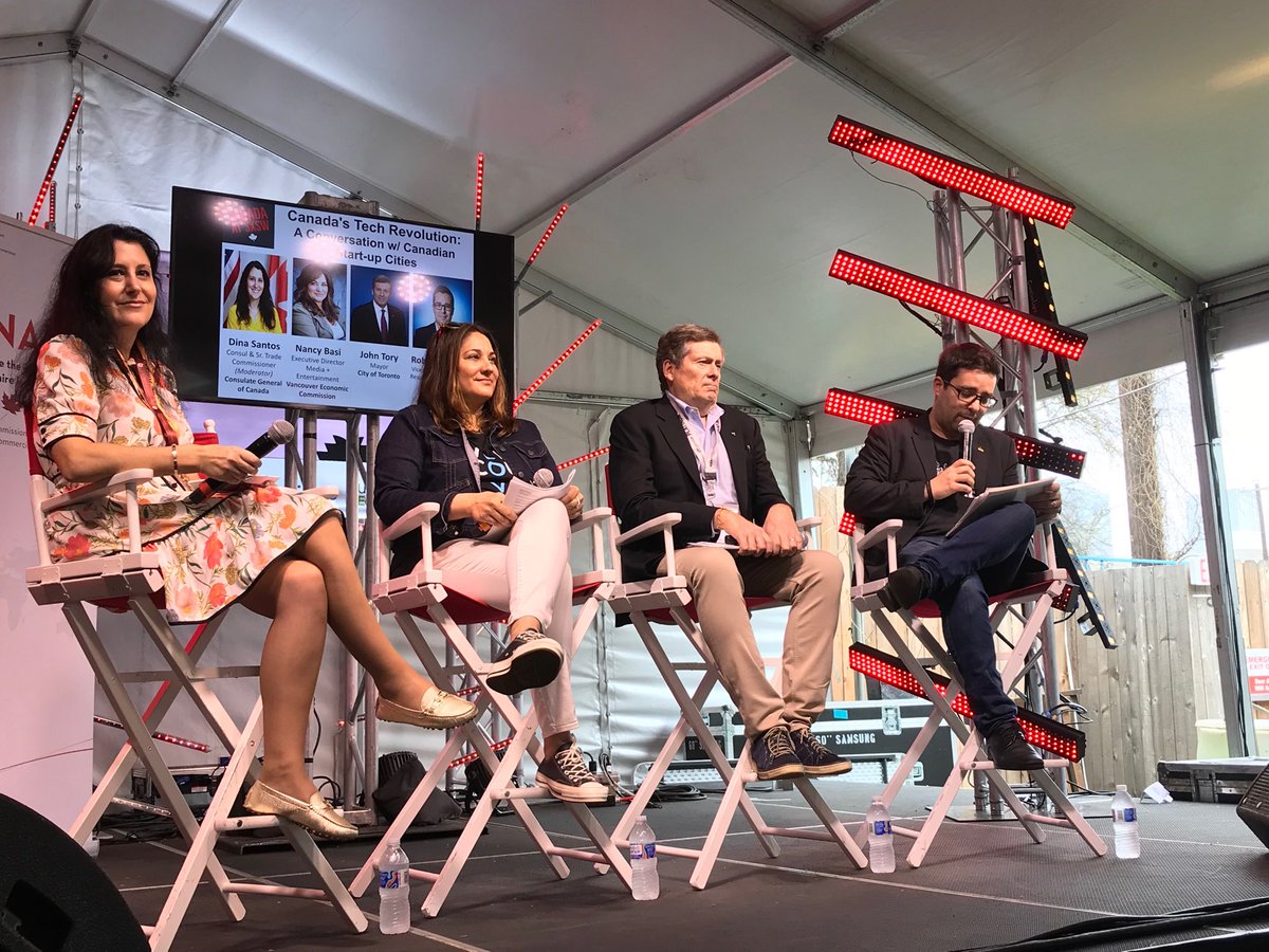 CanCGDallas's tweet photo. Key message from our trade team’s #SXSW panel on Canada’s Tech Revolution: Canada is a destination for the world’s best and brightest. Great insights from Toronto Mayor ⁦@JohnTory⁩, Montreal Vice Mayor ⁦@RobertBeaudry⁩, and Nancy Basi of ⁦@VanEconomic⁩. https://t.co/6xwexrhTDo