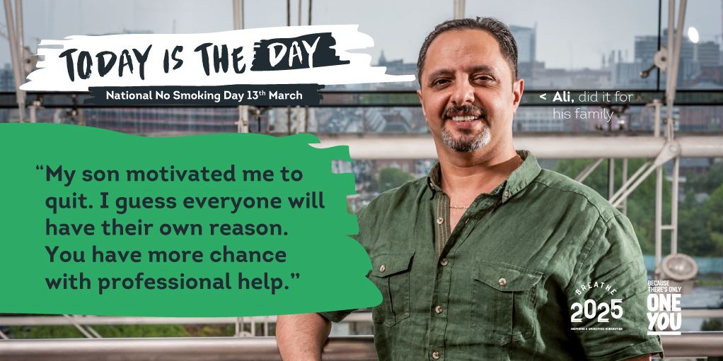 We all have our reasons for quitting smoking. Ali's motivation was his son - what's driving you to support #Nosmokingday on 13 March? bit.ly/2GGXRpX