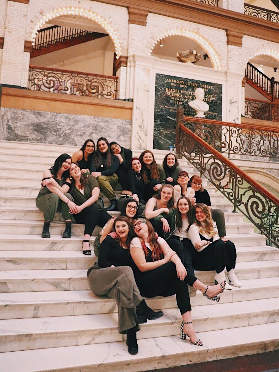 Singchronize's tweet photo. We had so much fun competing at the ICCA Mid-Altantic Quarterfinals for the first time last night! We might not have placed this time, but we won't wave our white flags 😉. Congrats to @OwlCappella @PitchPleaseTU and @LiaChorus for their stunning performances! 💗 https://t.co/fLVtkt6U34