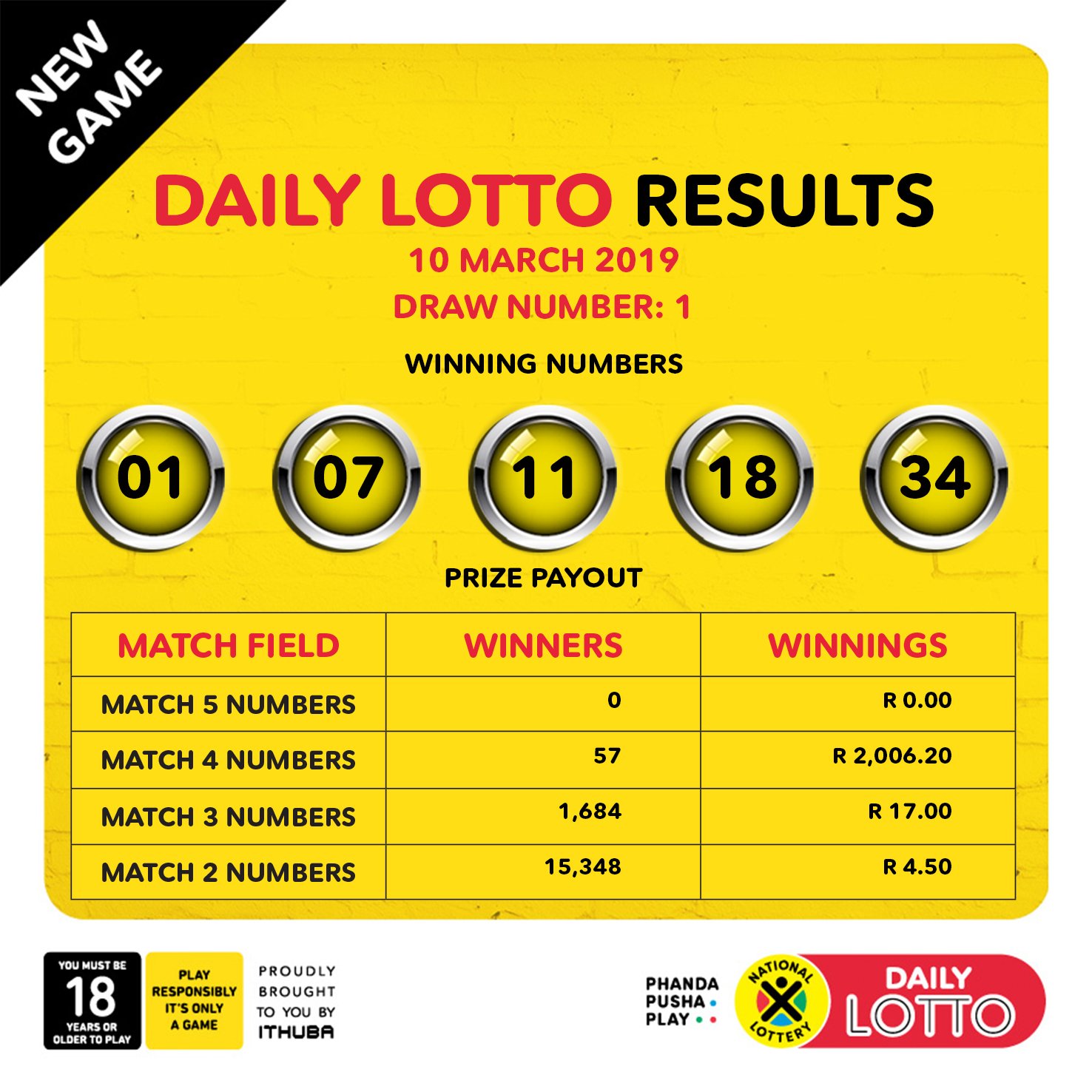 Daily lotto results 18 march 2019 deals