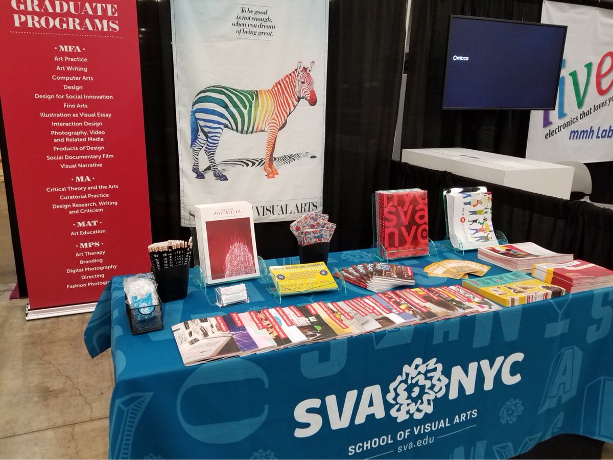 SVA_News's tweet photo. Are you attending #SXSW? Visit #SVA at Booth 1042 in the Trade Show room to learn about our programs. We have some #SVAwesome swag and info about graduate and undergraduate programs, @SVAContinued,  and summer residency. Hope to see you!  👋 https://t.co/NMnhjyEaY8