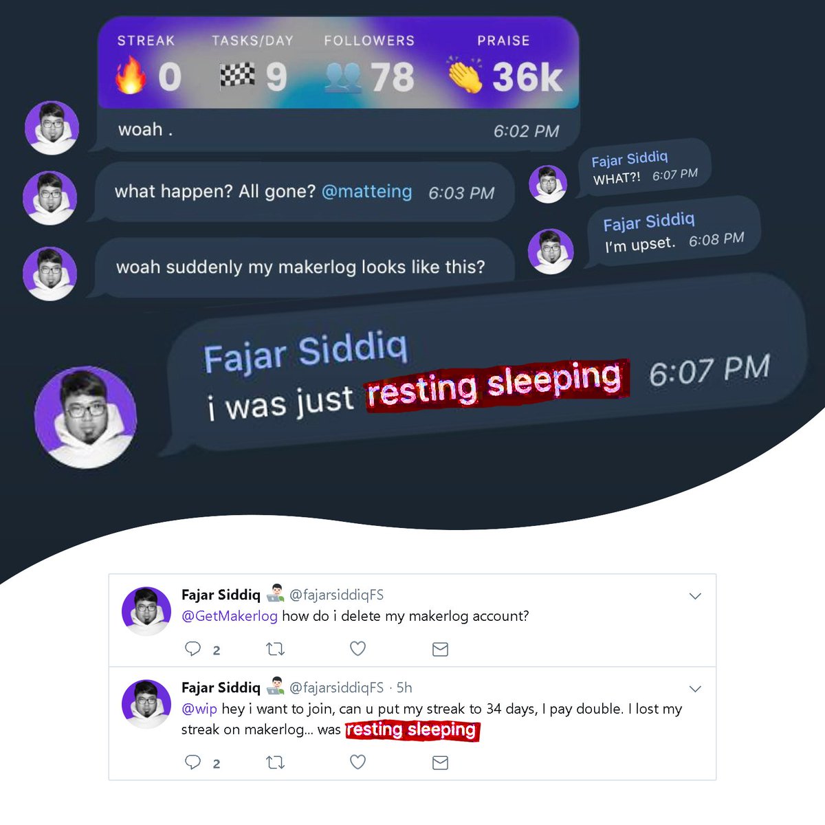 I WaS JuSt rEsTiNg sLeEpInG 😡 <a href="/fajarsiddiqFS/">Fajar Siddiq</a> @GetMakerlog <a href="/wip/">🚧 WIP</a>