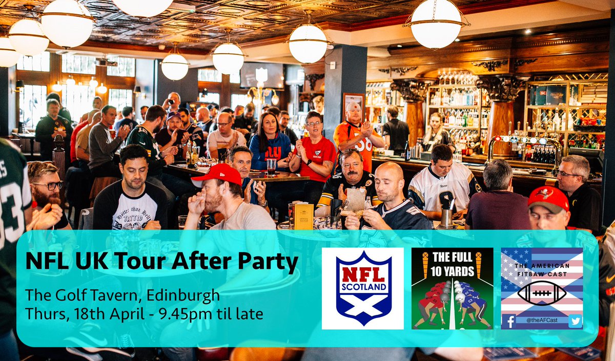 We're hosting an After Party with @TheAFCast &amp; <a href="/Full10Yards/">Full10Yards 🏈</a> following the <a href="/NFLUK/">NFL fan in the UK</a> tour in Edinburgh. Welcome to all NFL fans to come along for a beer and a blether at <a href="/TheGolfTavern/">The Golf Tavern</a> in Bruntsfield! <a href="/neilreynoldsnfl/">Neil Reynolds</a> can you help spread the word? 

#NFLScotland #NFLUK