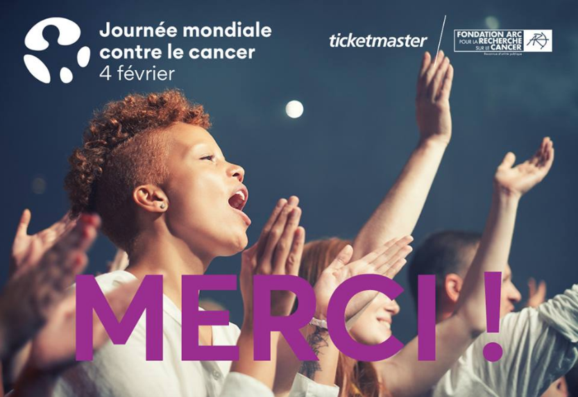 TicketmasterFR's tweet photo. Toute l’équipe de @TicketmasterFR vous remercie pour vos dons lors de la campagne de Février en faveur de la @FondationARC pour la recherche sur le cancer des enfants. Merci pour votre générosité !
#worldcancerday https://t.co/oMhiLH3Yf6