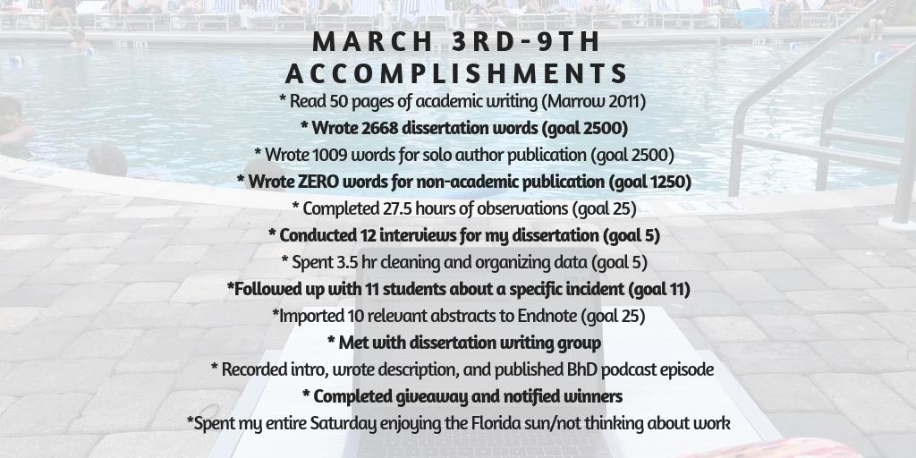 DaphneMPenn's tweet image. I was booked, busy, and blessed this week. I exceeded my data collection goals and had a great discussion about my work with my dissertation writing group. To top it off, hubby randomly booked flights and told me to meet him in FL for the weekend. #phdlife #phdchat #trynagrad