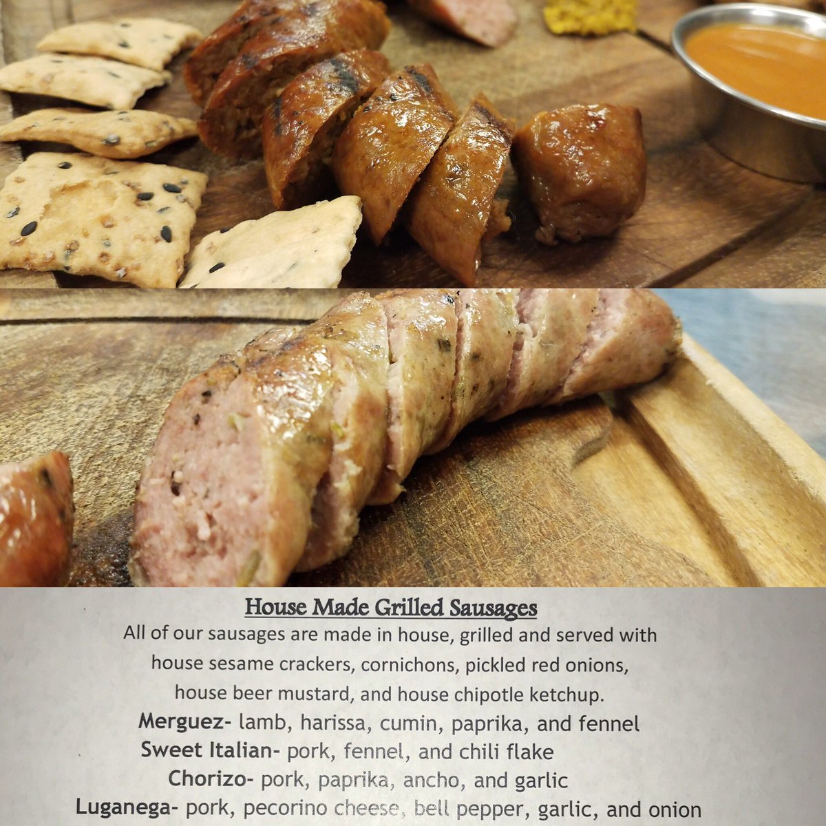 LIQUIDASSETSOC's tweet photo. Attention everyone! We are now proudly offering 4 varieties of House Made Grilled Sausages on our menu. They are available for Lunch or Dinner. Stop by and try one today. #94thStreet #LiquidAssets #OCMD #HouseMadeSausages #Merguez #SweetItalian #Chorizo #Luganega https://t.co/bV3hycFvGx