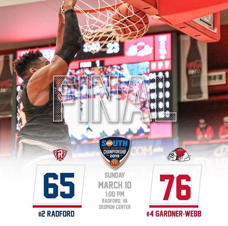 For the first time in program history, the RUNNIN' BULLDOGS are DANCING BULLDOGS! 
<a href="/GWU_MBK/">Gardner-Webb Men's Basketball</a> wins the 2019 #BigSouthMBB🏀 title and advances to @marchmadness! Gardner-Webb 76, Radford 65 ... Laster with a career-high 32 points leads #RunninBulldogs
#UnleashTheDawgs