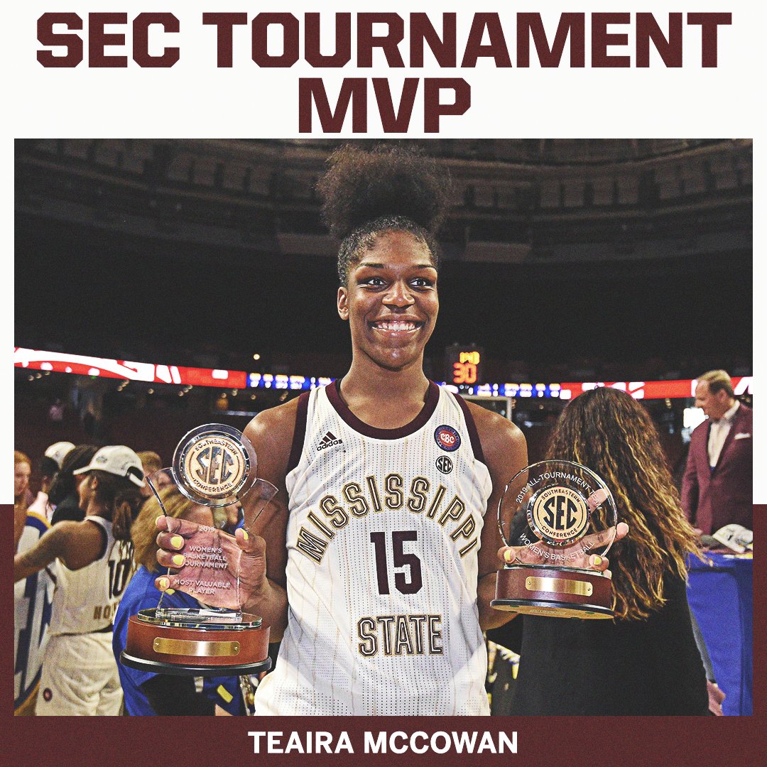 SECNetwork's tweet photo. - SEC regular season champ
- SEC POY
- SEC DEF POY
- SEC Tournament champ 
- SEC Tournament MVP

@HailStateWBK's Teaira McCowan is living her best life. https://t.co/Nv50wBPXBi