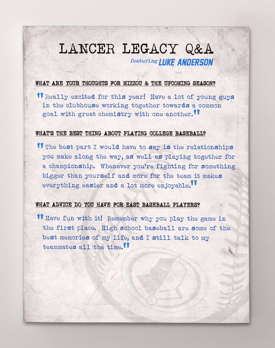SMEbaseball (@smebaseball) on Twitter photo Today’s Lancer Legacy is Luke Anderson, Class of 2017, ‘16 State Champion, P-University of Missouri
Good luck <a href="/LukeAnderson30/">Luke Anderson</a> !
#LancerLegacy Today’s Lancer Legacy is Luke Anderson, Class of 2017, ‘16 State Champion, P-University of Missouri
Good luck <a href="/LukeAnderson30/">Luke Anderson</a> !
#LancerLegacy