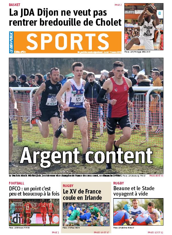 Voici la Une de notre supplément Sports : 20 pages spéciales à lire ce lundi 11 mars dans <a href="/Lebienpublic/">Le Bien Public</a>