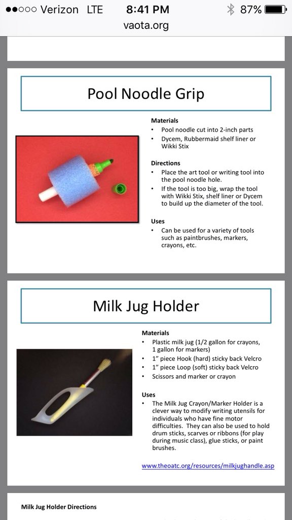 JudithSchoonov1's tweet image. I get more “aha”s from this very versatile milk jug handle to assist with grasp! It can hold a variety of tools...crayon, toothbrush, etc. so easy and such a great way for folks to brainstorm new uses! #atchat #spedtech