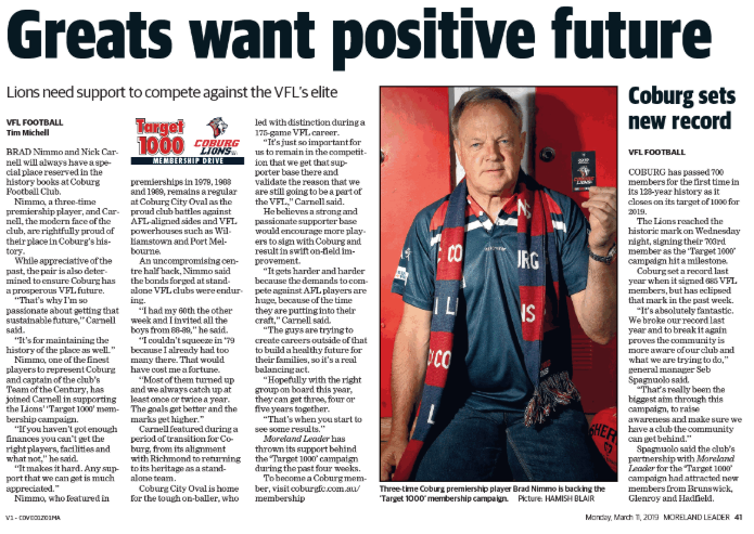 tim_michell's tweet photo. The last of our four weeks of @morelandleader stories supporting @CoburgFC 'Target 1000' campaign feature in this week's papers. It's been great to support one of the #PVFL's standalone clubs. You can too by visiting https://t.co/ptLc3rzghM and signing on! https://t.co/hpQc2P0prg
