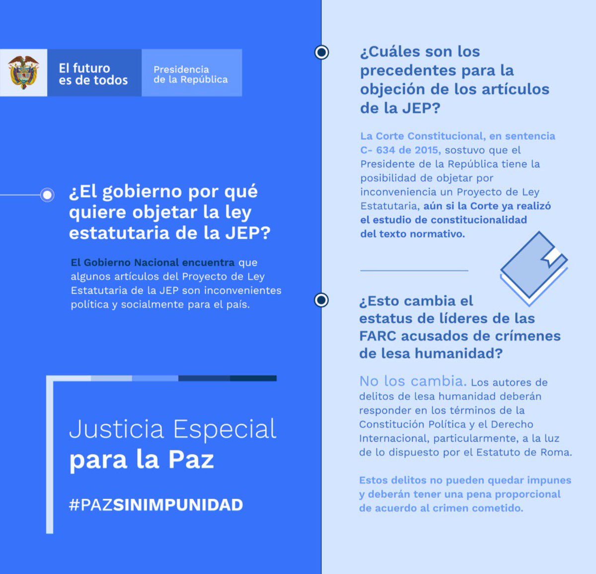 GloriaMBorrero's tweet photo. Los colombianos queremos y necesitamos una Paz que nos una. Una #PazSinImpunidad que garantice de manera genuina la Verdad, la Justicia, la Reparación y la No Repetición. https://t.co/4FbiewNP0E