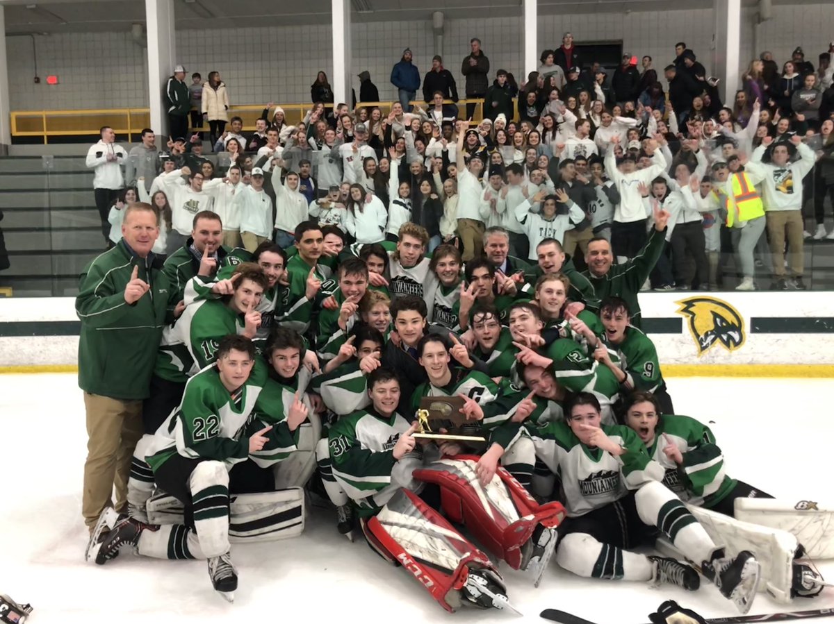WachuHockey's tweet photo. Wachusett Boys Hockey after their 3-2 victory!! We are the 2019 district champs https://t.co/7h3kcGnWhI