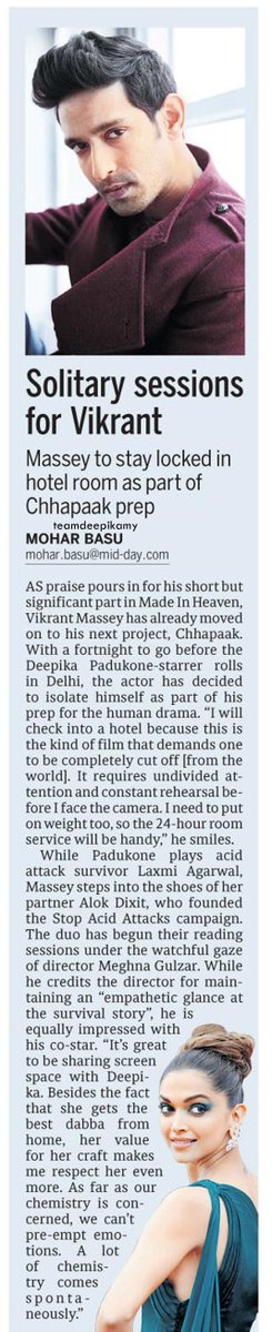 TeamDeepikaMY_'s tweet photo. “It’s great to be sharing screen space with Deepika. Besides the fact that she gets the best dabba from home, her value for her craft makes me respect her even more." - Vikrant Massey
#Chhapaak https://t.co/BVZshlRO9R