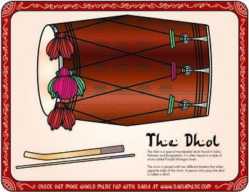 dariasmusic's tweet photo. Not every #drum looks like a #djembe! Check out the #dhol drum from #India worn around the neck and played with 2 beaters. I have #bulletinboard posters, coloring pages and a MYO dhol activity! #musicforkids #worlddrums #percussion #musicrocks https://t.co/oZpePJJ0HY https://t.co/x5x4ccxeZy