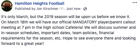 All football players see the screen shot attached for info on the Upcoming Callout Meeting!!