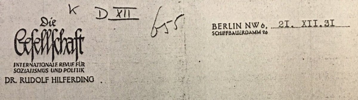 34b\\ Schiffbauerdamm 26 was also the editorial office of Die Gesellschaft, a theoretical, monthly, “international journal for socialism and politics”, which Hilferding edited from 1924 until 1933. The picture shows the government in 1929 (Hilferding stands at the far right).