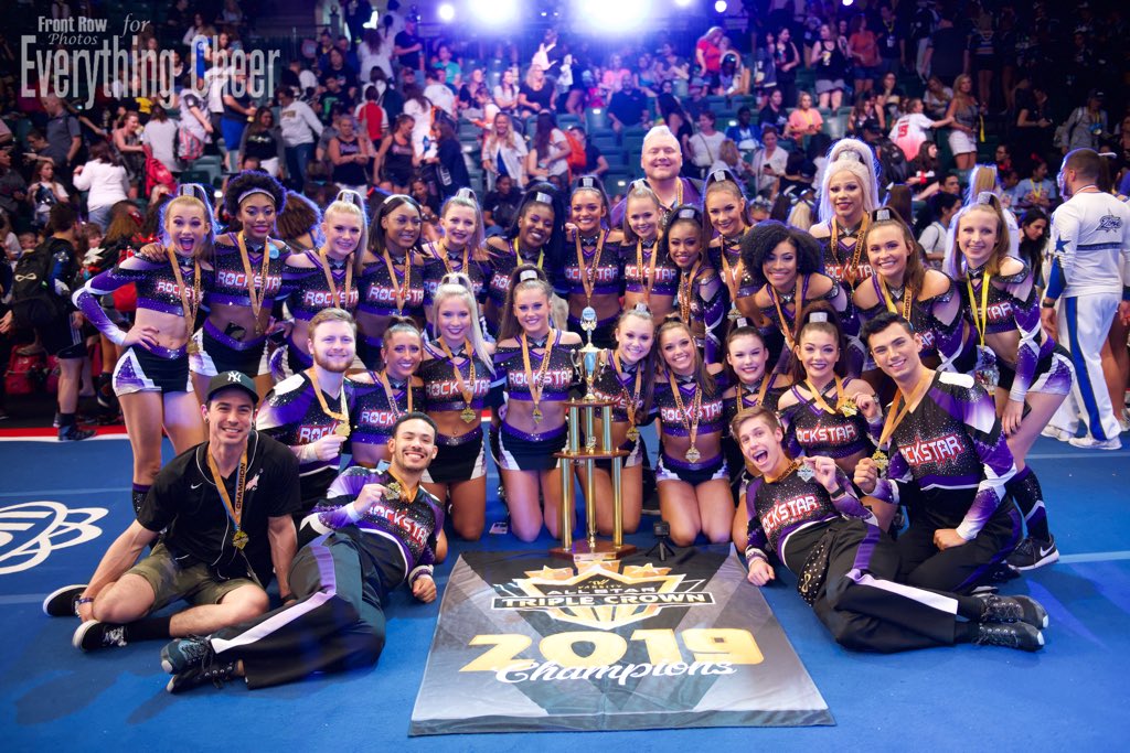 ECMagazine's tweet photo. Congratulations Rockstar Cheer Beatles! Senior Open Small Coed 5 Champions and Varsity Triple Crown Champions! #UCAallstar 👑 👑 👑 https://t.co/G58iwZgSfz