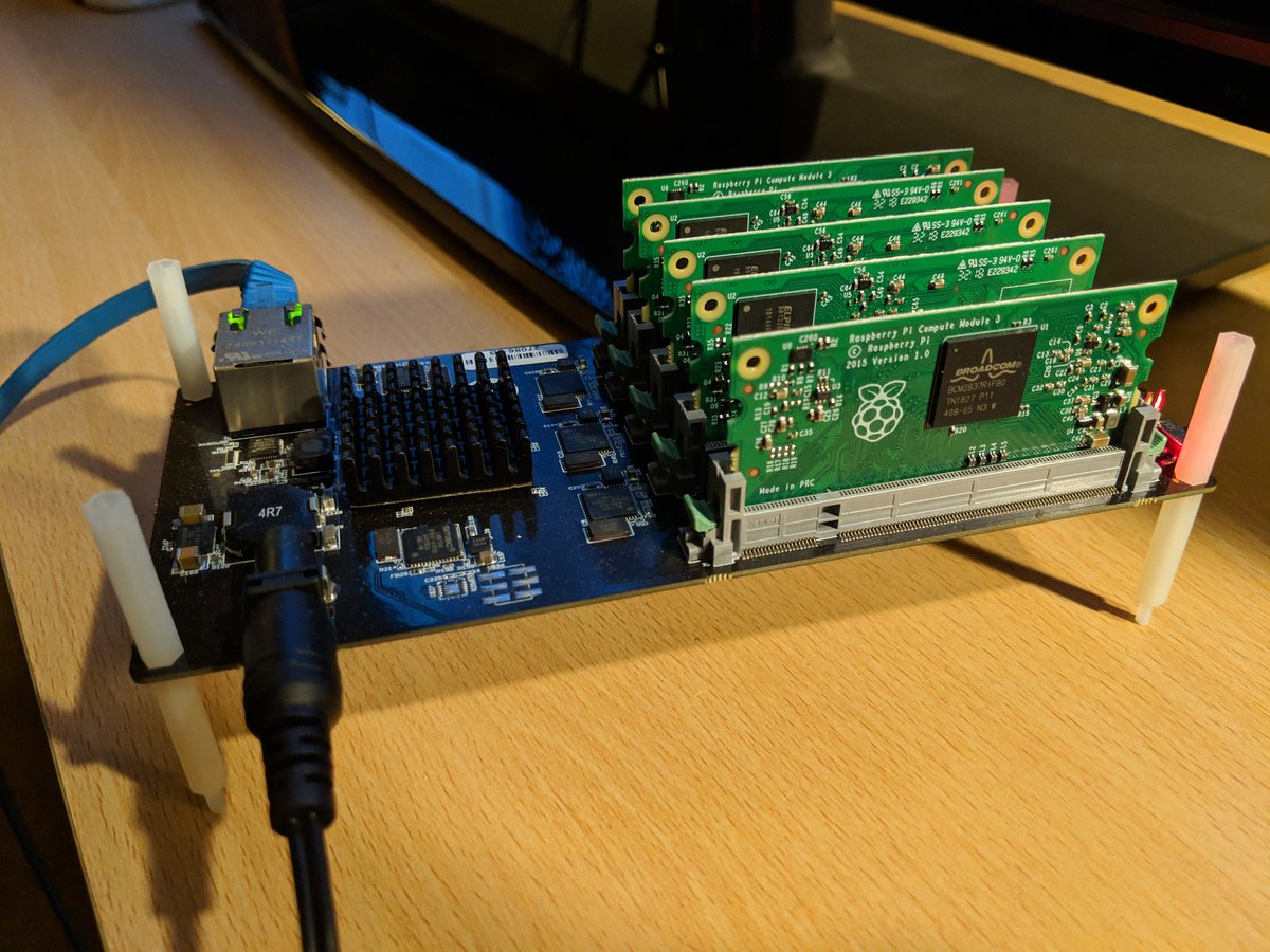 alexellisuk's tweet photo. Yes folks, that's an x5 Raspberry Pi! @Raspberry_Pi from @miniNodes with full gigabit https://t.co/SuM8jaBu4k
