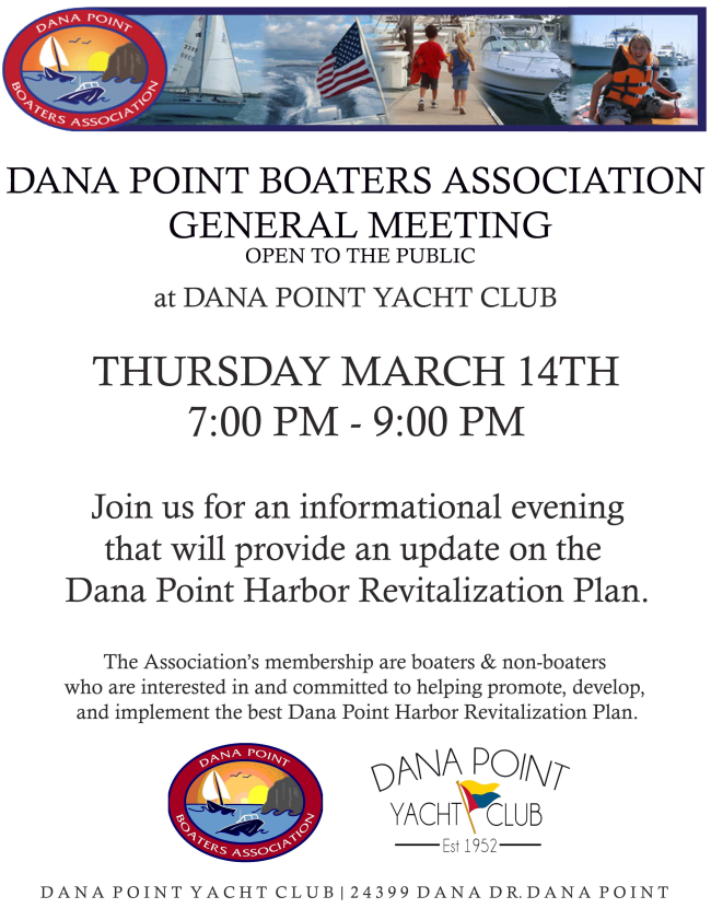 dpboaters's tweet photo. DPBA General Meeting - Thursday, March 14, 7:00PM @TheLogNewspaper @DanaPointTimes @DanaPointHarbor @DanaPtChamber @OCRegister  @CityofDanaPoint @OCParks @SCPier @DPBoaters @DPHAdvisory @OceanInstitute #TheLogNewspaper #DPBoaters #OceanInstitute https://t.co/SoPT45G4ZC https://t.co/kwIs7VYHQP