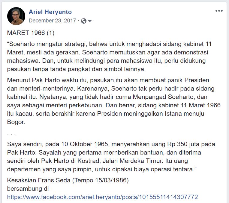 ariel_heryanto's tweet photo. Kesaksian Frans Seda https://t.co/9MTRqiRup8