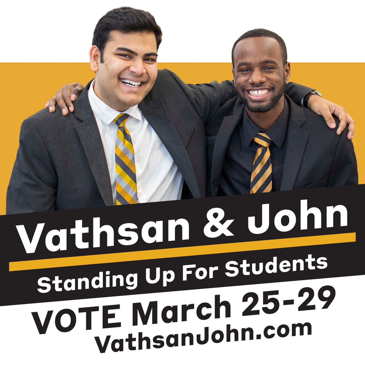 VathsanJohn's tweet photo. For far too long, high-level decisions have been made with little student input. We deserve an SGA that’s willing to fight for students. That’s why we, Vathsan & John, are running to serve as your President and Vice President for 2019-2020 #standingupforstudents #wearegeorgiatech https://t.co/eo30mEjzi8
