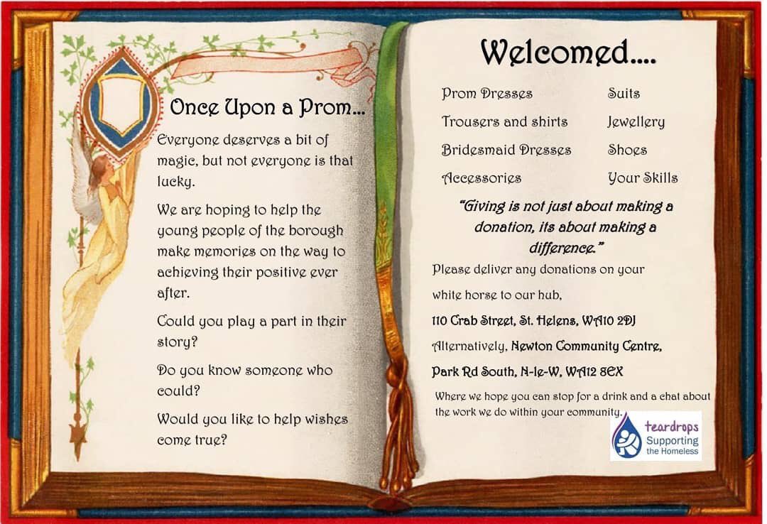 TeardropsOrgUK's tweet photo. Were delighted to announce our new initiative, #OnceUponAProm! 
To support our young people on their special night and help them to shine, please donate the items listed. Details below. TY! 👗
Please share the post on FB &amp; to local pages too! 
https://t.co/hymRh5kj9r https://t.co/o0cfdOJytU