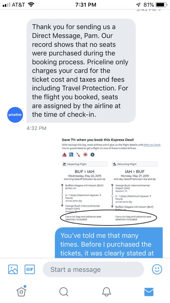 PamTr's tweet photo. @priceline customer service https://t.co/0f9K8lFWsr