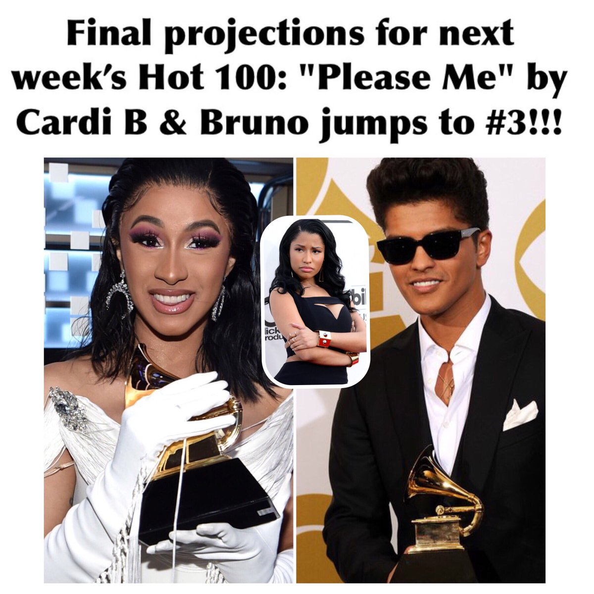 jclu7's tweet photo. @iamcardib is on track to land 4th #1 single on @billboard #Hot100 days after #NickiMinaj cancels another concert while barbz chant "Cardi B" #PleaseMe https://t.co/NF2OSW9rPM