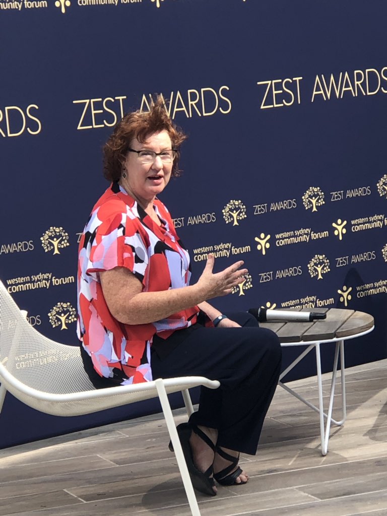 ZestAwards's tweet photo. ZEST Awards 2019 Winner Jenny Ranft celebrates the transformation of the #WesternSydney region, becoming a place of celebration of culture, diversity and community innovation. She envisions an “end to chronic homelessness” for the future of the region. #WesternSydney #communities https://t.co/nSa0r1FfG4
