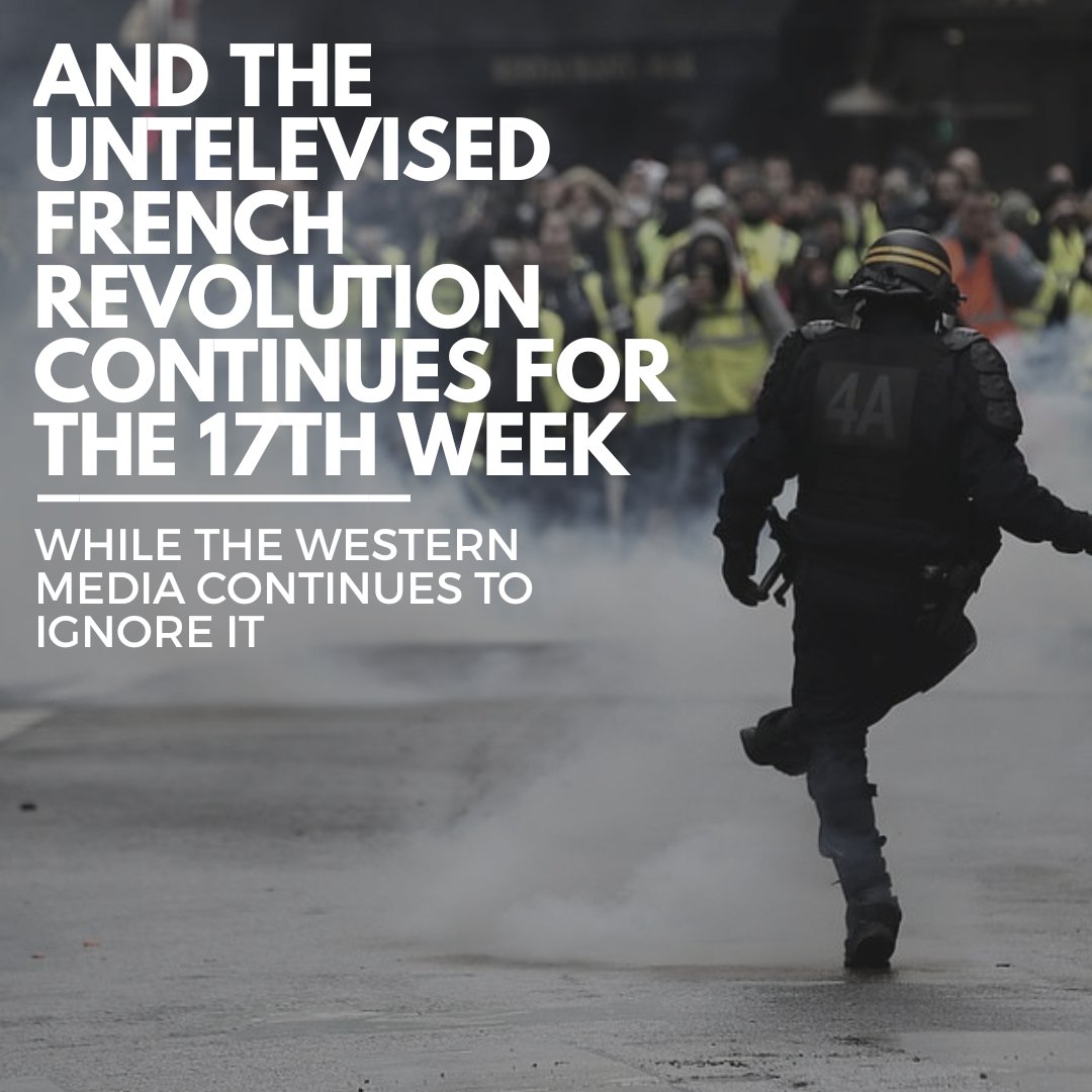 VoteBigBrother's tweet photo. And the untelevised french revolution continues for the 17th week while the western media continues to ignore it.

#untelevised #YellowVests #yellowvestprotests #gilletsjaunes #frenchrevolution #frenchgovernment #protests #corruptpoliticians #corruption #petrolhike https://t.co/lKXlzKBGz2