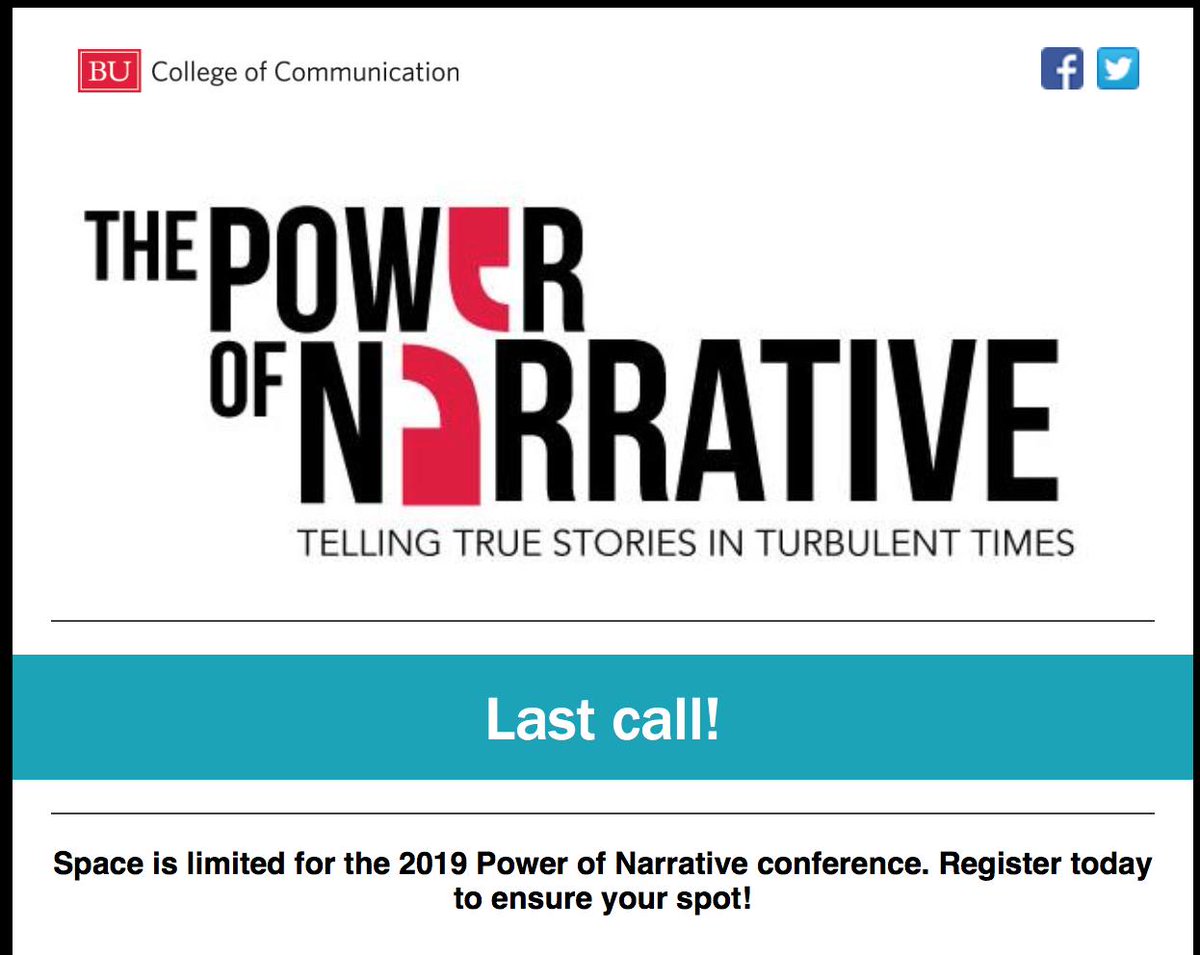 Last call for this always-great conference @narrativeBU. This year's speakers include @Princeton's Matthew Desmond (@just_shelter), the Maurice P. During Professor of Sociology. bu.edu/com/narrative/ @PUSociology #journalism