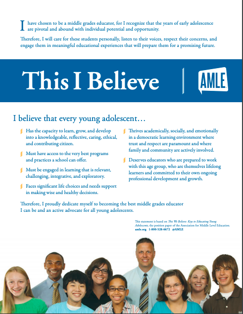 WMSPal's tweet photo. I proudly dedicate myself to becoming the best middle grades educator I can be! #ThisIBelieve
RT if you believe and are willing to dedicate yourself to becoming the best middle grades educator you can be.
#MLEM19 #middleleveleducationmonth
@AMLE @EdSDAMLE 
#WMSedu #WMSArrows https://t.co/wycEPMWNhm