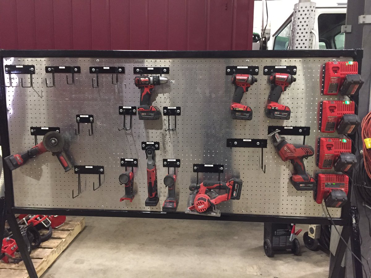 Found some stainless pegboard on kijiji. Two sheets left, any other ideas? Back side of this is oversized wrenches #farmshop #swansfleet #organizetools