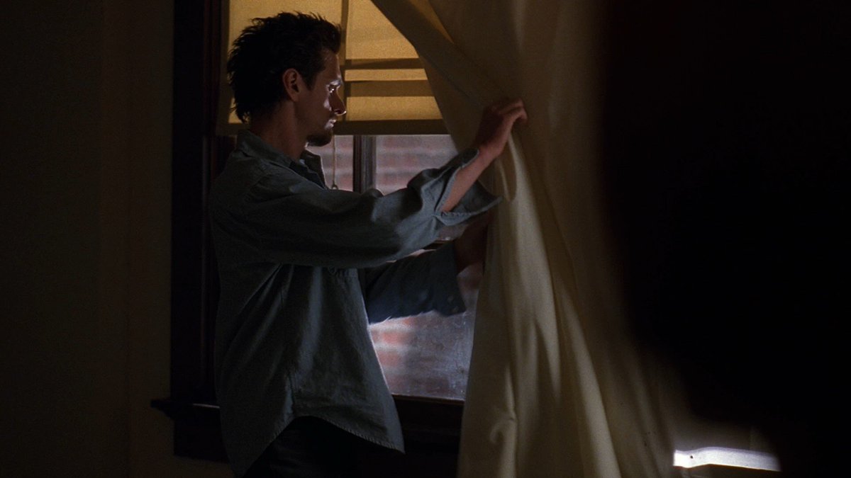 "He fumbles for the light, as Scully appears in the frame of the door, several steps back. Noncommittal.""Padgett straightens, pulls the sheet on the window haphazardly aside, just as we saw it pulled aside in his fantasy." #XFScriptWatch  #Milagro