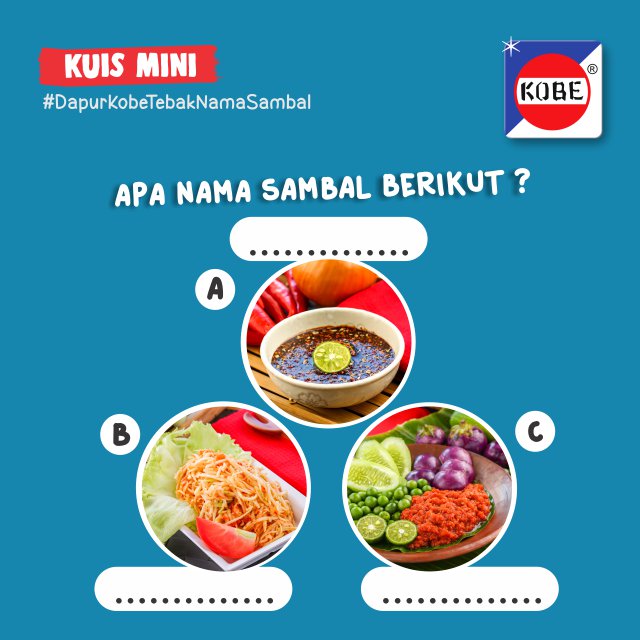 dapurkobe's tweet photo. KUIS MINI #DapurKobeTebakSambal

Bunda, ikutan tebak nama sambal berikut yuk! Semua sambal ini ada di website Dapur KOBE.

Tulis jawaban dikolom komentar, tag 3 orang &amp; ajak mereka follow Dapur KOBE. Jgn lupa sertakan hashtag kuis mini ini. 3 orang berhak mendapatkan goodie bag. https://t.co/ql7PE0rrTR