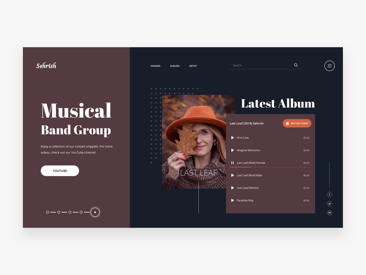 designbykhurram's tweet photo. Glad to share with you one piece of the SEHRISH musical band group site. I’m available for work: designbykhurram@gmail.com
https://t.co/dnOlGDYjC6
.
.
#ui #dribbble #ux #design #musicweb #graphic #uidesign #userinterface #minimal #graphicdesignui #inspiration #interface #website https://t.co/sKWXqyRmDg
